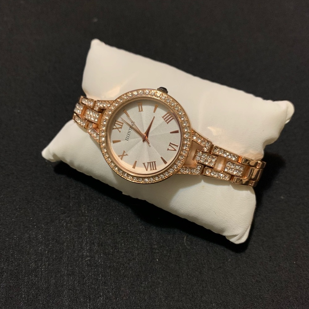 Ellen Tracy Rose Gold Women's Watch with Crystal Accents /needs battery